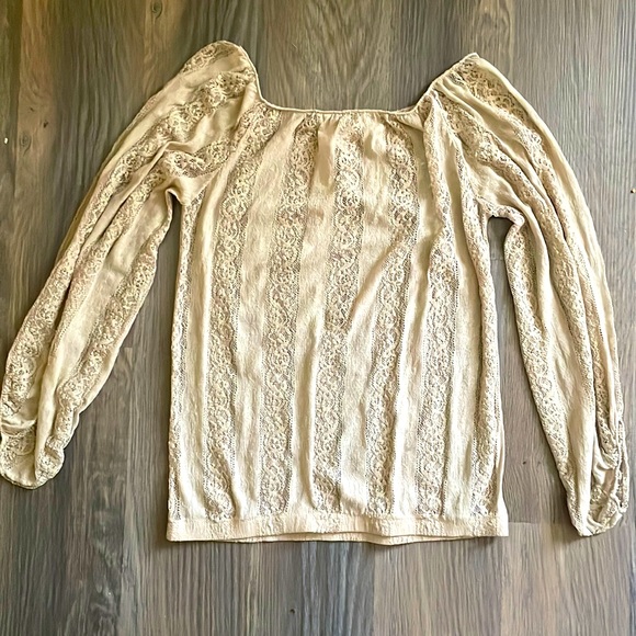 Vintage tan lace long sleeve blouse by Poof - Picture 1 of 6